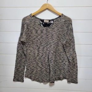 Free Kisses womens size L long sleeve lightweight tan black sweater open back